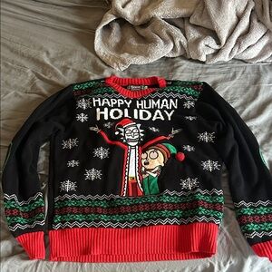 Rick and Morty Happy Human Holiday Black Christmas Sweater